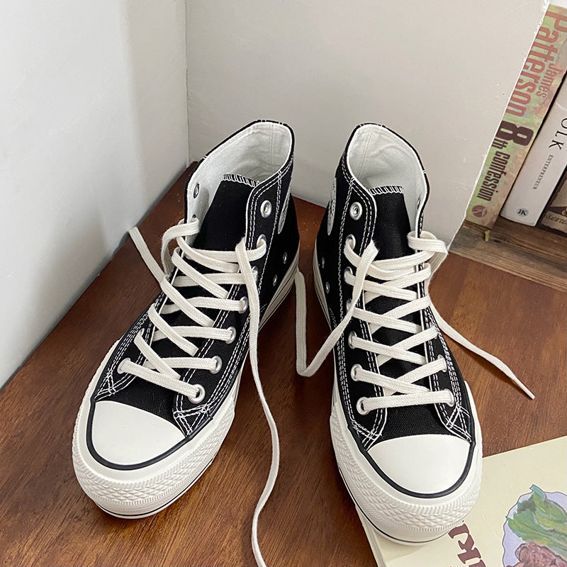 Women's White Thick-soled Thin Color Board Canvas Shoes Newgew