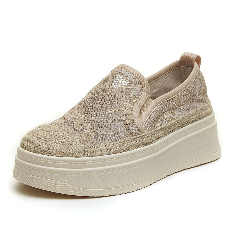 Women's Summer Platform Mesh Surface Lazy Linen Men's Shoes Newgew