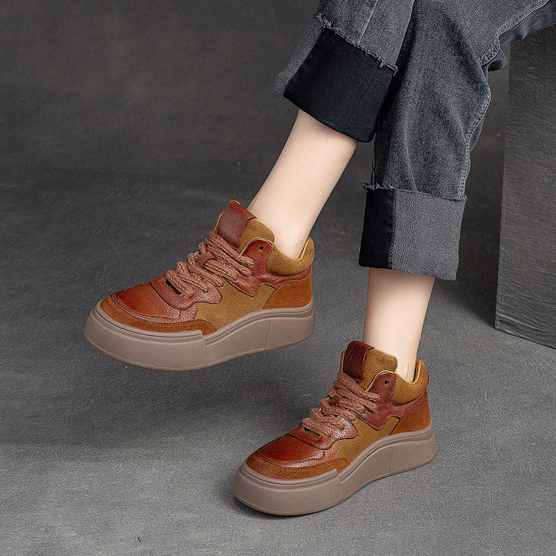 Women Retro Patchwork Thick Soled Casual Shoes Newgew Shoes
