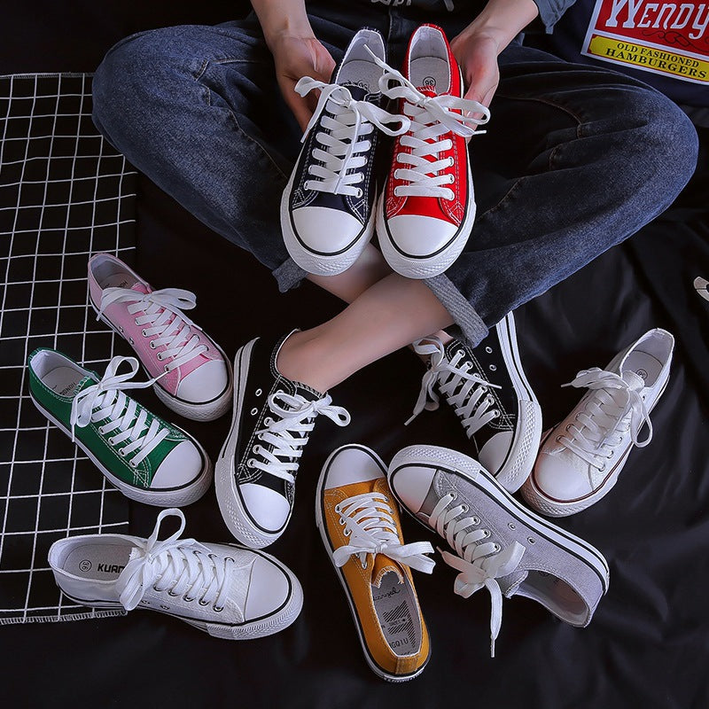 Women's Korean Evergreen Colored Flat Schoolgirl Candy Canvas Shoes Newgew