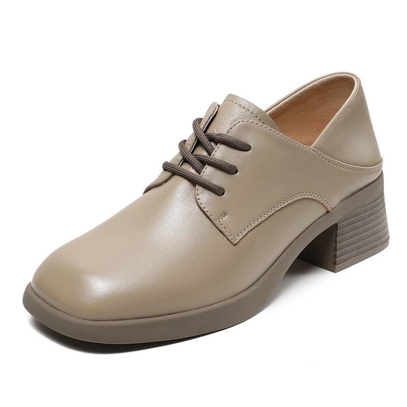 Women Minimalism Soft Sheepskin Chunky Heel Casual Shoes Newgew Shoes