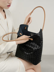 Women Fashion Handmade Plaited Leather Tote Shoulder Bag Newgew Shoes