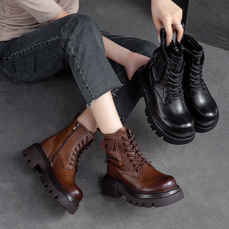 Women Retro Casual Leather Platform Boots Newgew Shoes