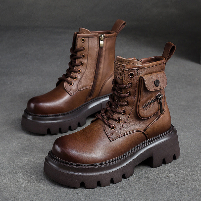Women Retro Casual Leather Platform Boots Newgew Shoes