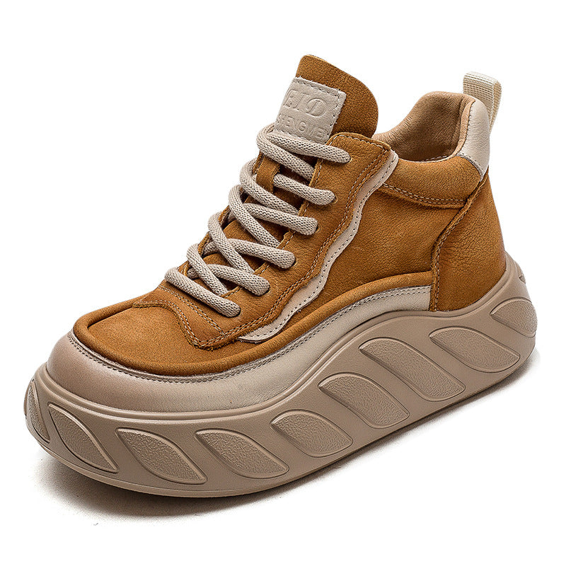 Women Minimalist Fashion Leather Thick Soled Casual Shoes Newgew Shoes