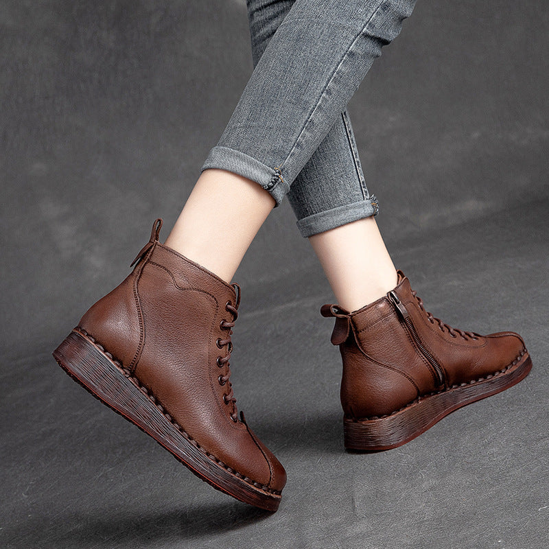 Women Retro Casual Soft Leather Flat Boots Newgew Shoes