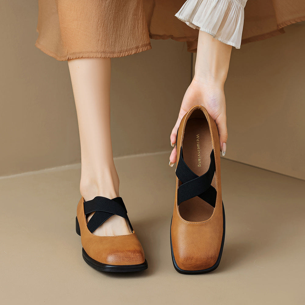 Women Retro Cross Strap Leather Casual Shoes Newgew Shoes