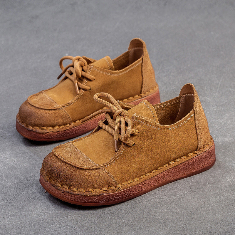 Women Retro Leather Flat Soft Casual Shoes Newgew Shoes