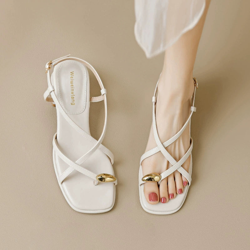 Thick Heel Thong Roman Shoes With Straps NewGew