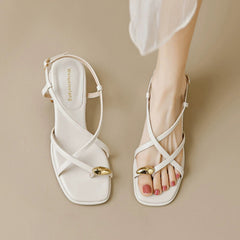 Thick Heel Thong Roman Shoes With Straps NewGew