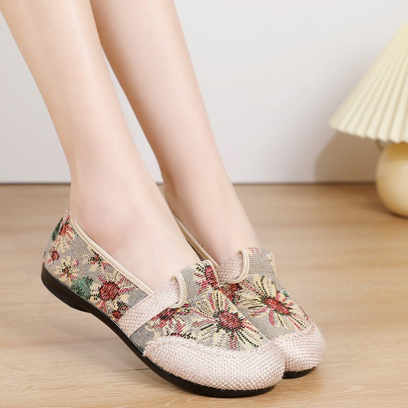 Women's Cloth Comfortable Breathable Mom Ethnic Style Canvas Shoes Newgew