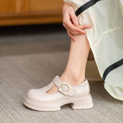 Women Retro Leather Buckle Lug Sole Casual Shoes Newgew Shoes