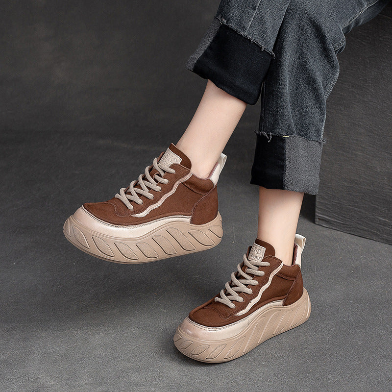 Women Minimalist Fashion Leather Thick Soled Casual Shoes Newgew Shoes