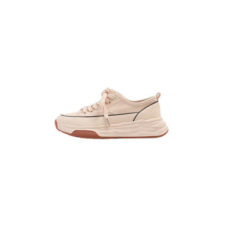 Women's Spring Thick Bottom Versatile Korean Style White Round Canvas Shoes Newgew