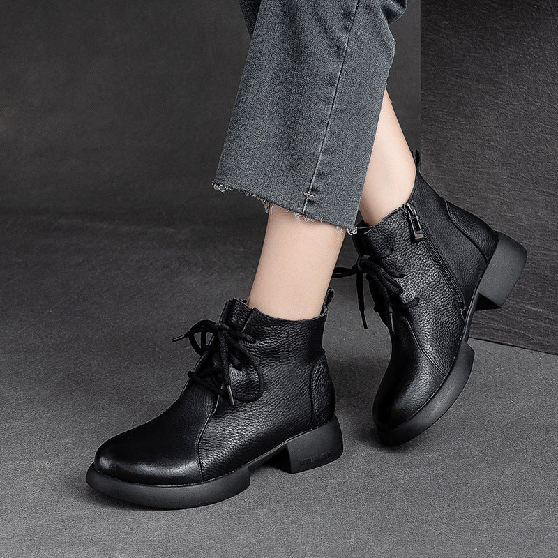 Women Minimalist Retro Leather Casual Ankle Boots Newgew Shoes