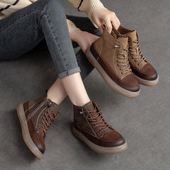 Women Retro Color Matching Patchwork Leather Boots Newgew Shoes