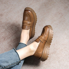 Women Retro Leather Casual Platform Loafers Newgew Shoes