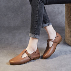 Women Retro Soft Cowhide Leather Flat Casual Shoes Newgew Shoes