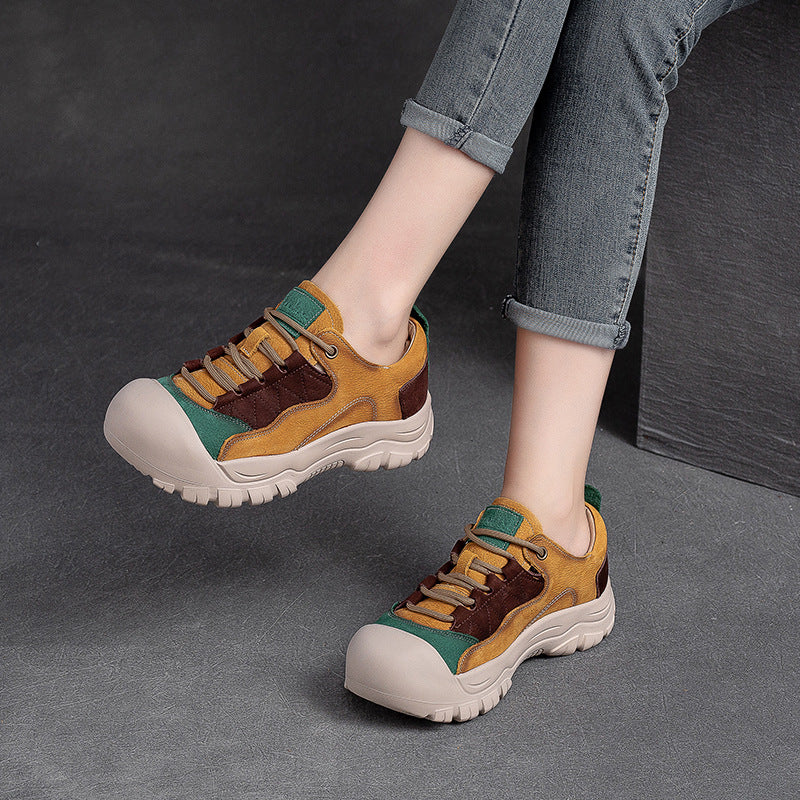 Women Retro Patchwork Leather Casual Shoes Newgew Shoes