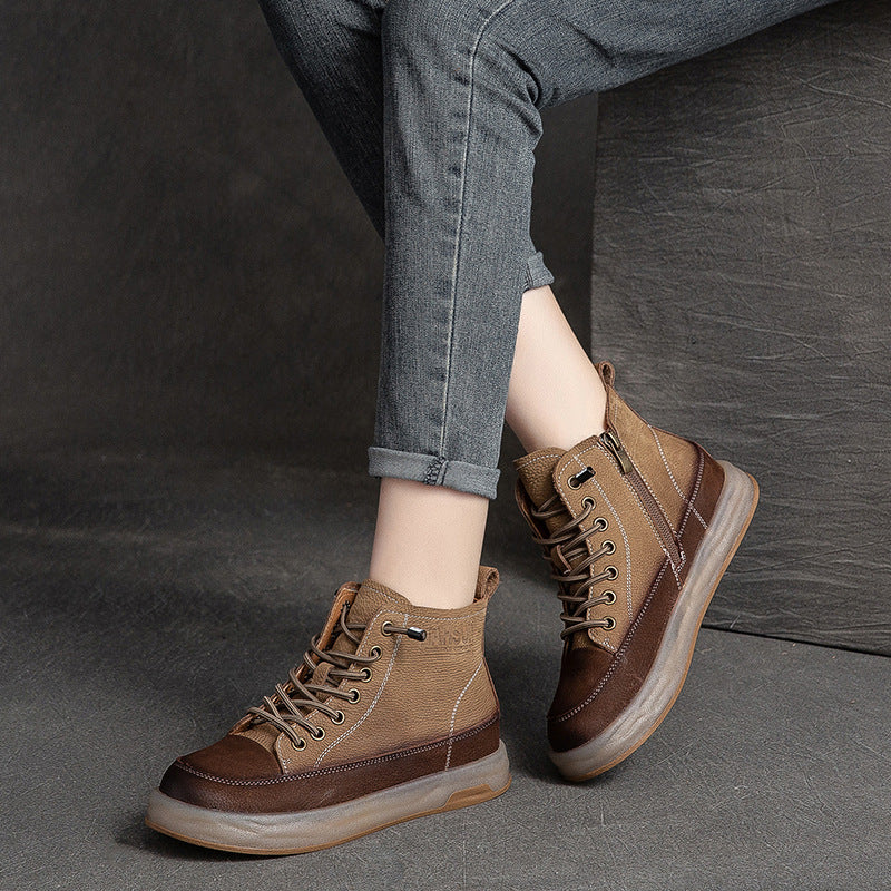 Women Retro Color Matching Patchwork Leather Boots Newgew Shoes