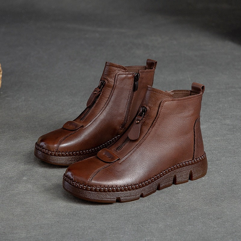Women Retro Leather Minimalist Flat Casual Boots Newgew Shoes