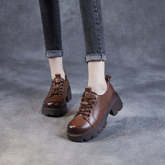 Women Retro Minimalist Leather Chunky Heel Casual Shoes Newgew Shoes