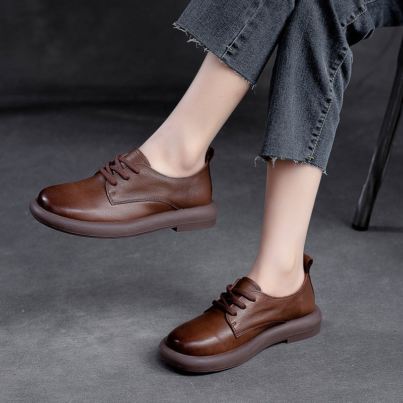 Women Retro Solid Soft Leather Casual Shoes Newgew Shoes