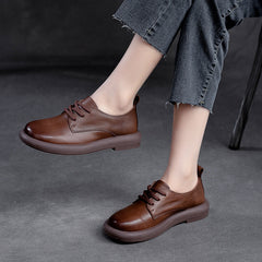 Women Retro Solid Soft Leather Casual Shoes Newgew Shoes