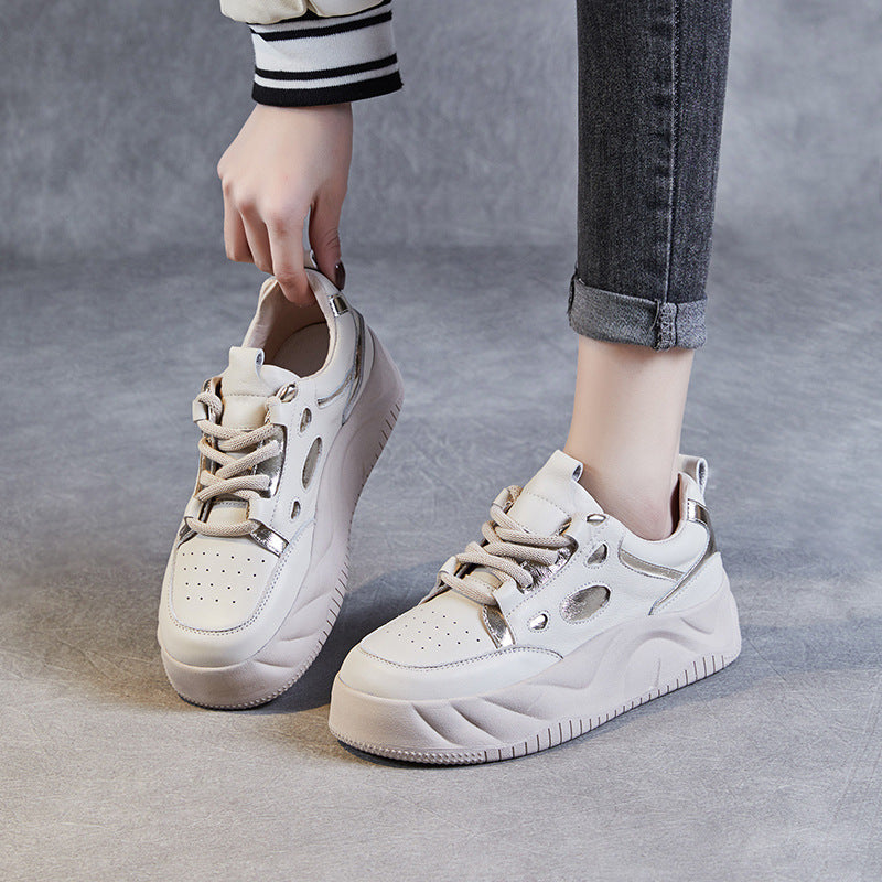 Women Fashion Leather Thick Soled Casual Shoes Newgew Shoes