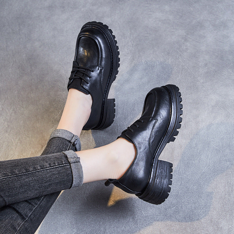 Women Retro Leather Thick Soled Casual Shoes Newgew Shoes