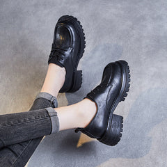 Women Retro Leather Thick Soled Casual Shoes Newgew Shoes