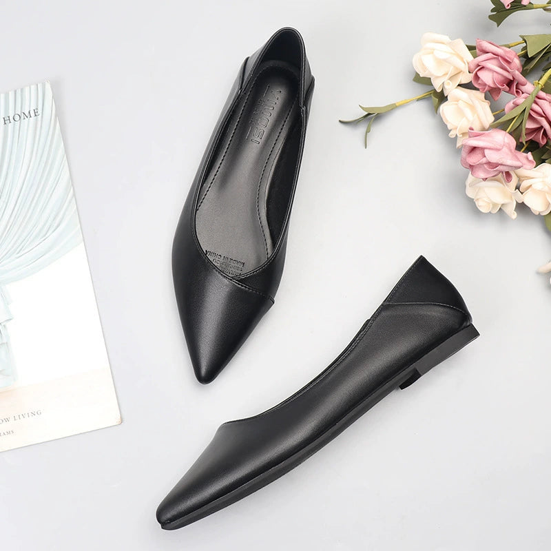 PU Leather Shoes Ballet Flats Pointed Toe Shallow Mouth Slip-on Loafer NewGew