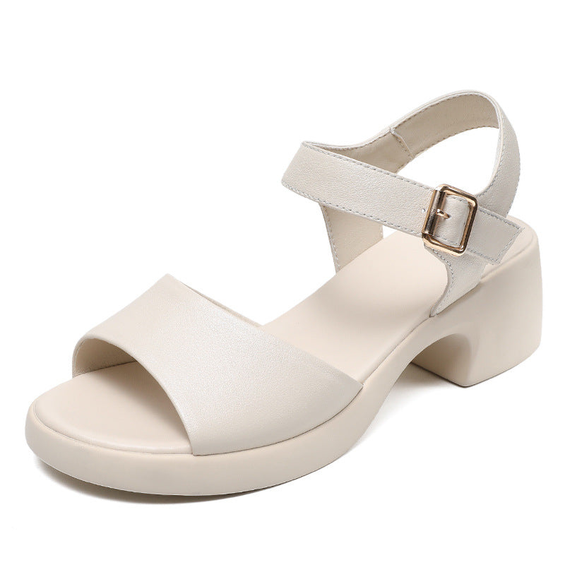 Women Minimalist Leather Low Block Casual Sandals Newgew Shoes