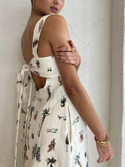 Fashionable Personalized Graffiti Suspender Backless Maxi Dress Newgew Dresses