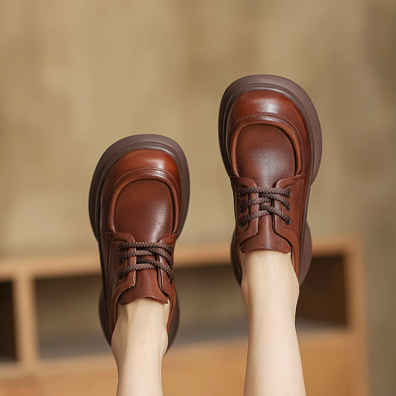 Women Retro Thick Soled Leather Casual Shoes Newgew Shoes