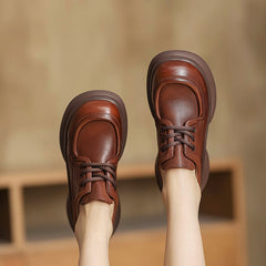 Women Retro Thick Soled Leather Casual Shoes Newgew Shoes