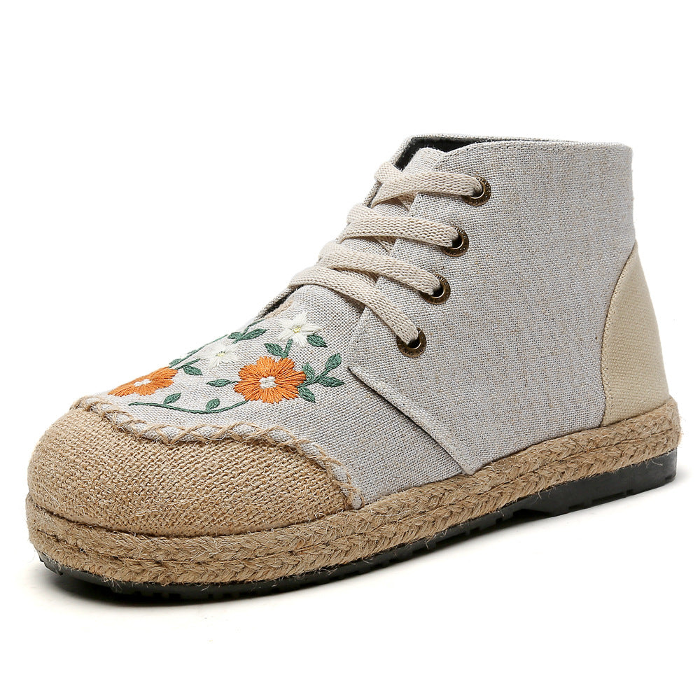 Linen Ethnic Style Middle Top Stitching Canvas Shoes Newgew