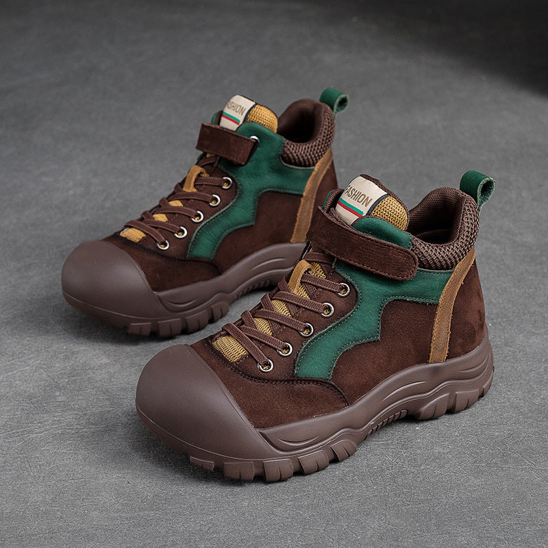 Women Pigskin Leather High Top Velcro Casual Shoes Newgew Shoes
