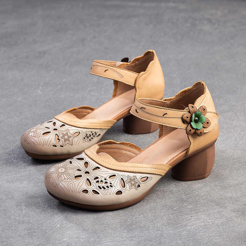 Women Retro Summer Hollow Leather Casual Sandals Newgew Shoes