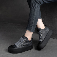 Women Retro Leather Thick Soled Casual Shoes Newgew Shoes