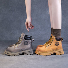 Women Retro Classic Leather Hiking Work Boots Newgew Shoes