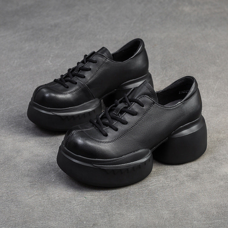 Women Minimalist Solid Leather Chunky Platform Casual Shoes Newgew Shoes