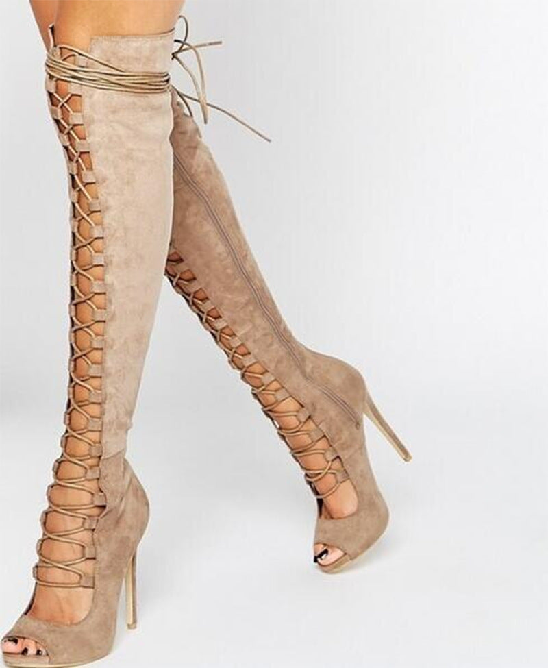 Lace Back Stiletto Boots Newgew