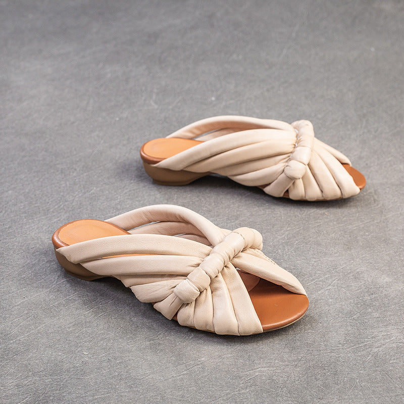 Women Retro Minimalist Leather Casual Slides Newgew Shoes