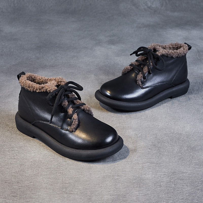 Women Retro Minimalist Furred Winter Casual Shoes Newgew Shoes