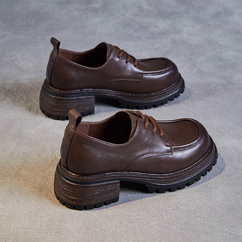 Women Retro Leather Thick Soled Casual Shoes Newgew Shoes
