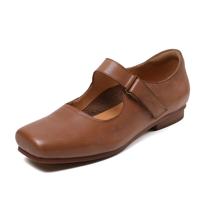 Women Retro Square Head Leather Casual Shoes Newgew Shoes