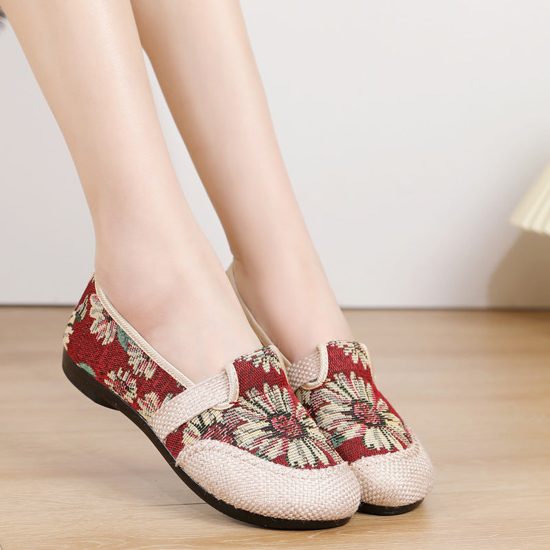 Women's Cloth Comfortable Breathable Mom Ethnic Style Canvas Shoes Newgew