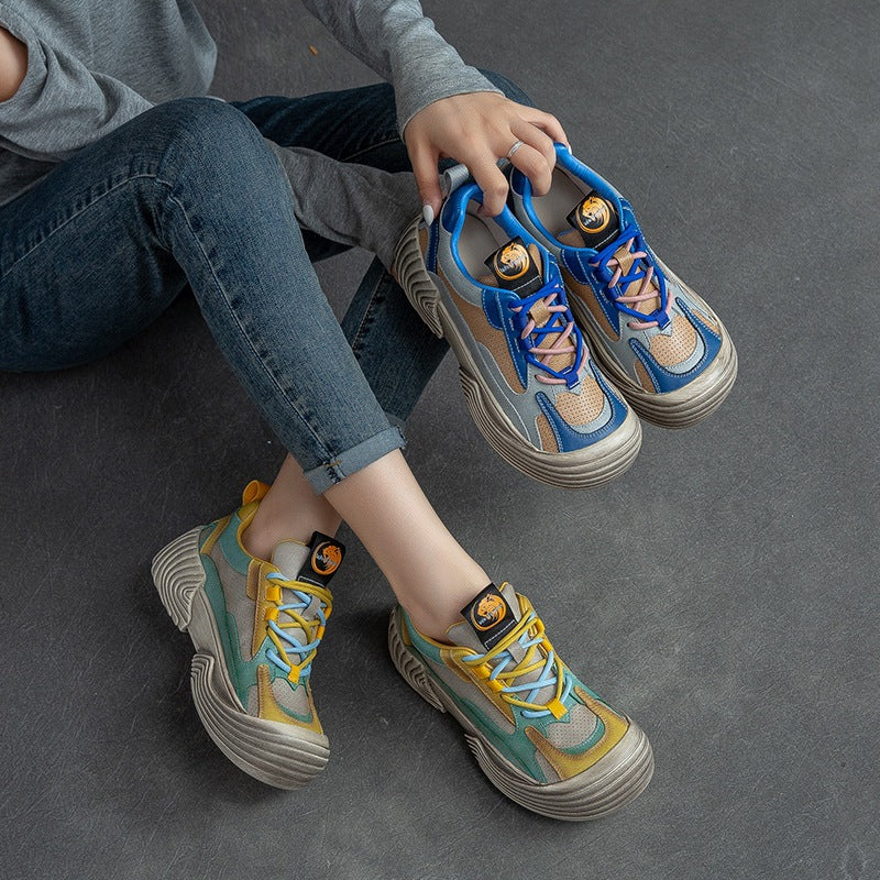 Women Retro Breathable Leather Thick Soled Casual Shoes Newgew Shoes
