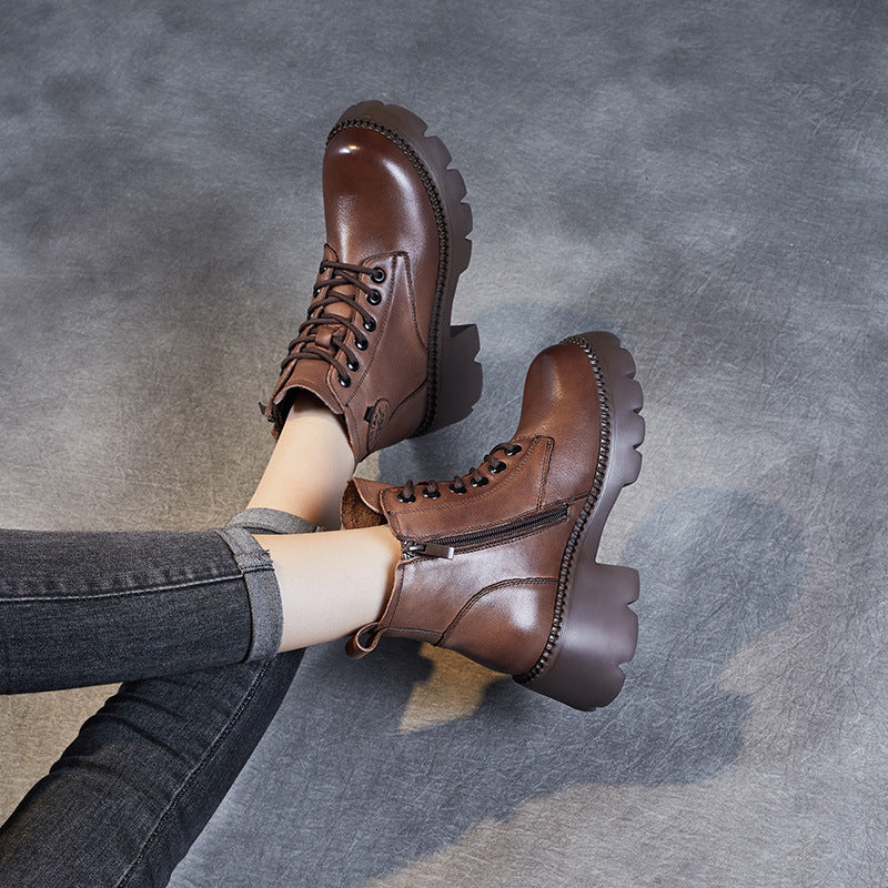 Women Retro Casual Soft Leather Platform Boots Newgew Shoes